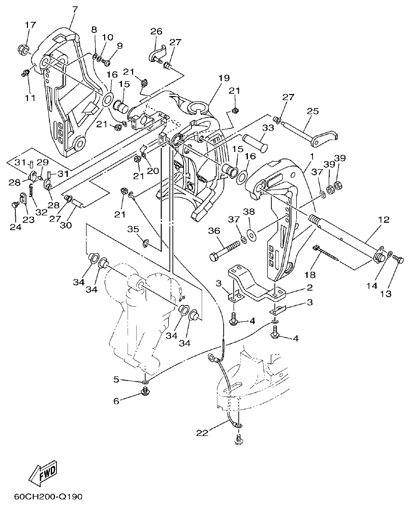 Yamaha F100BET BRACKET 1 parts diagram